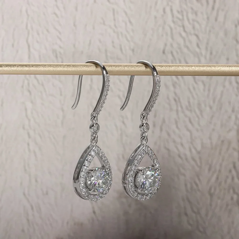 Certified 2ct. t.w. Moissanite Diamond Tear Drop Earrings NEW